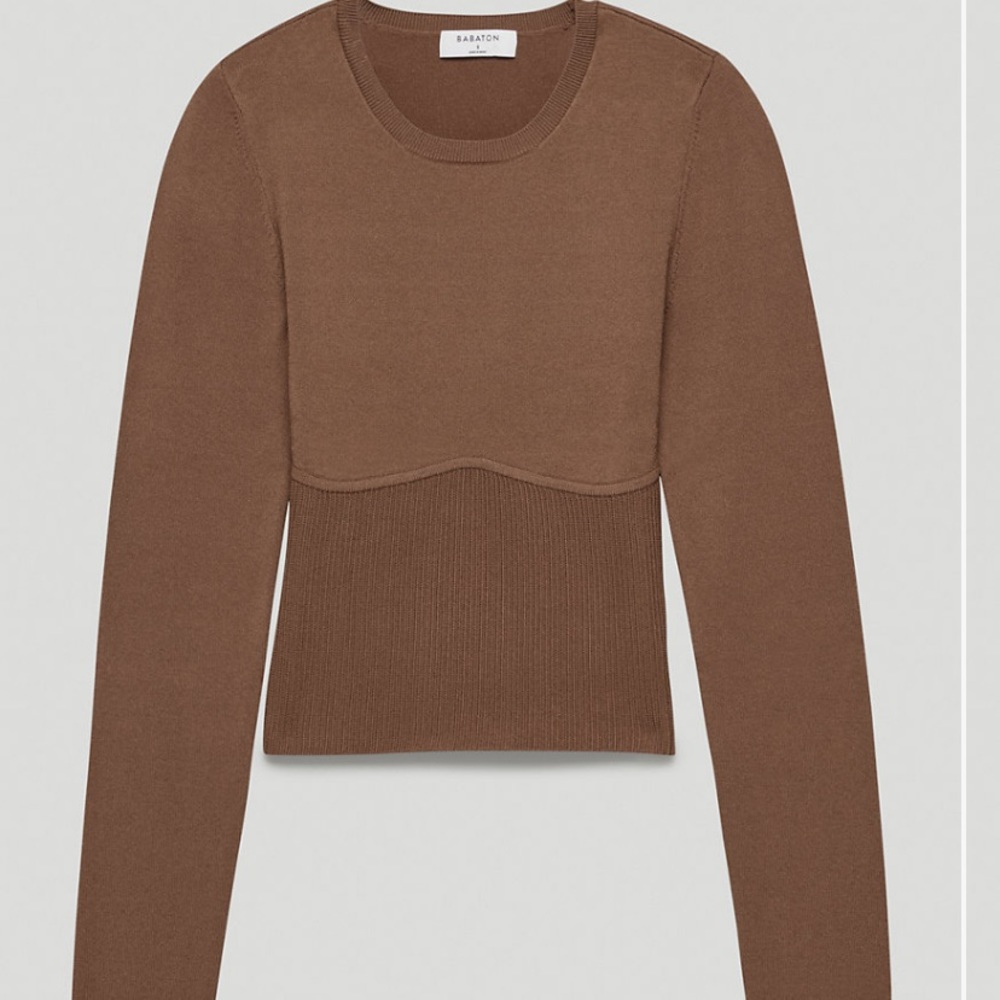 Aritzia Babaton Refinery Sculpt Knit Sweater in pine cone brown